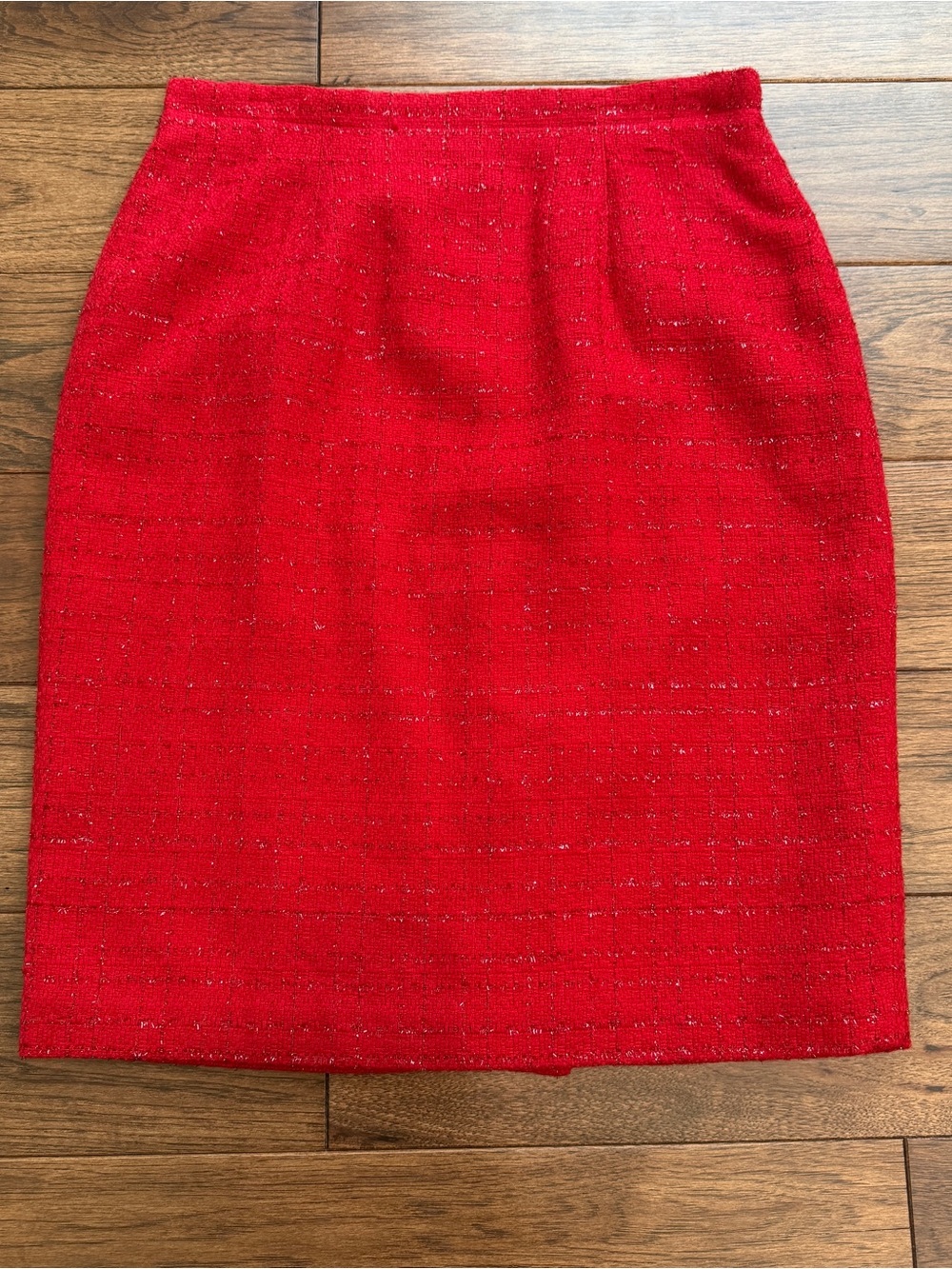 Judith Hart Collection Red Tweed Plaid Lined Pencil Skirt Knee Length Zip 8